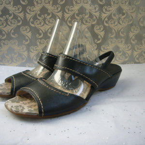 Pikolinos Black Leather Sandal White Contrast Stitch 6.5 Wedge Slingback Comfort